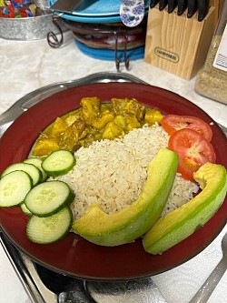 The curry marinade in the chicken